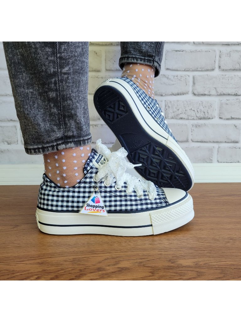 Chuck Taylor All Star Lift Gingham 7.5 Womens Shoes Navy White Sneakers A13664c